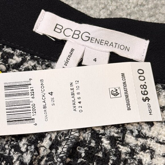 - BCBGeneration Black & White Plaid Tweed Mini Skater Skirt Winter NWT US 4  -U - Picture 3 of 4